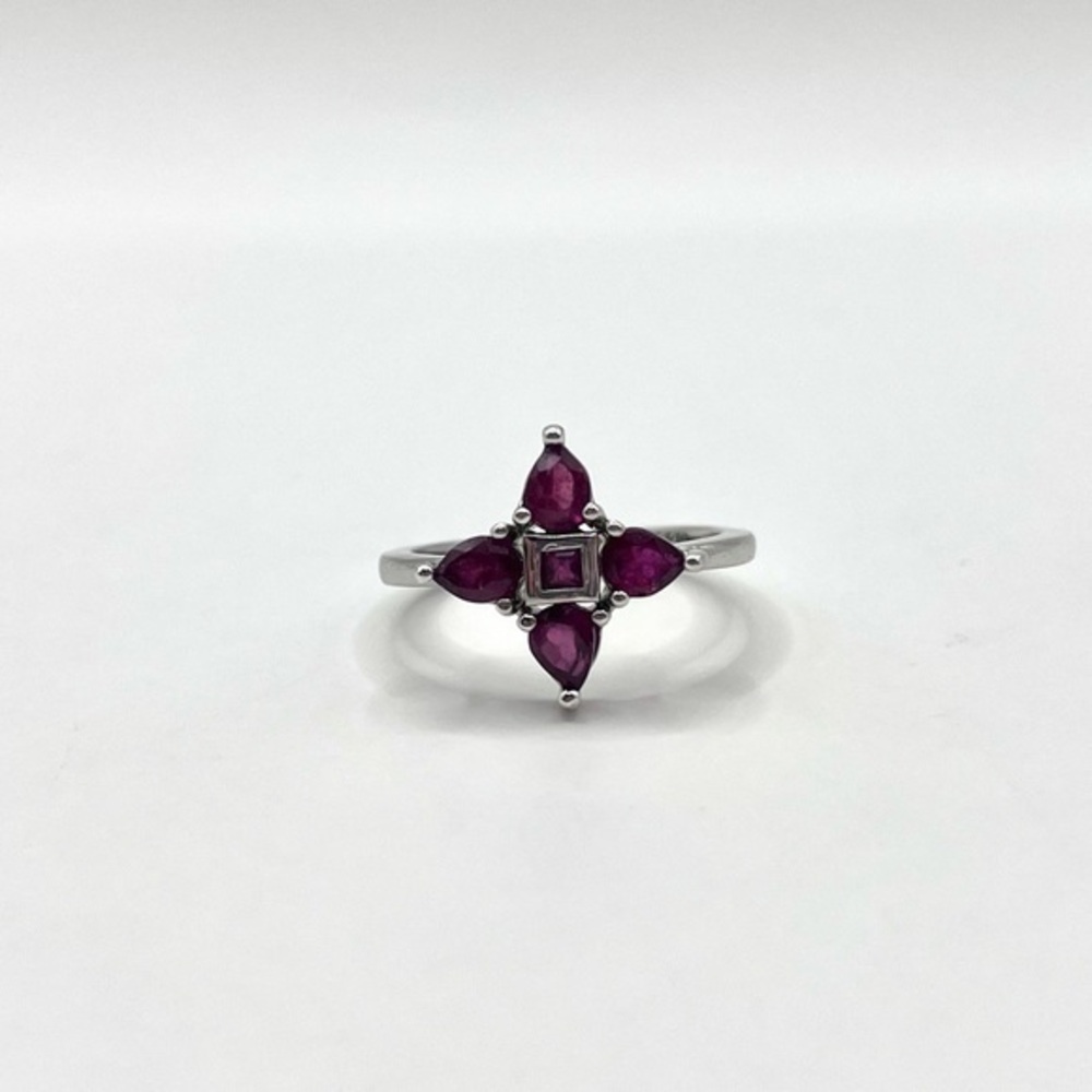 Natural Ruby Pear Cut Cluster Sterling Silver Ring